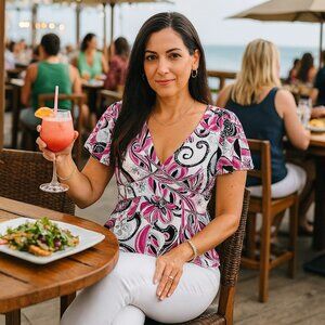 New York & Company Short Sleeve Tie Back Top